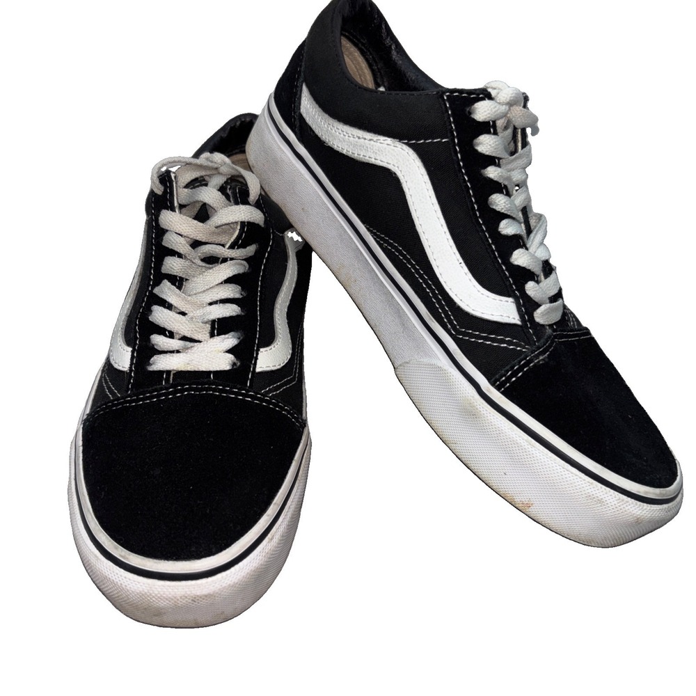 Vans Old Skool Unisex Black and White Skate Sneakers Size Men's 7 Women's 8.5